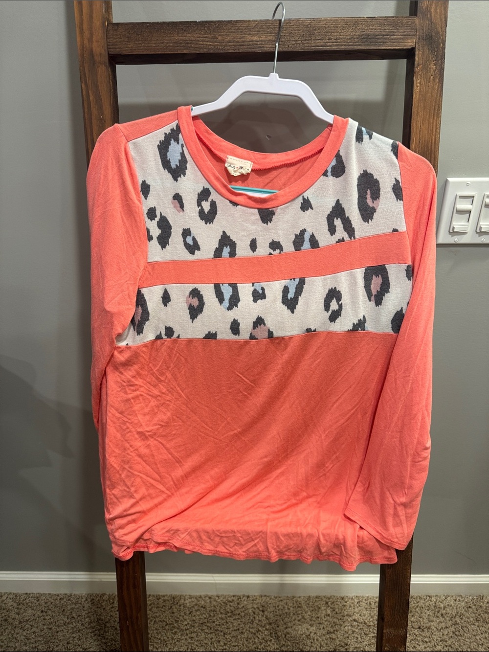 Girls' Coral Leopard-Print Long Sleeve Top